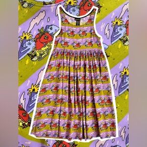 Nooworks Dress Women XS Frida Jammin Strawberry AOP Naomi Fit Flare Ruffle